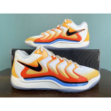 Nike Kd 17 "Sunrise" Kevin Durant Basketball Shoes Men's Size 6.5/Women's Size 8 Fj9487-700 Condition: Shoes Are Brand New With Original Box. Size: Us Men's Size 6.5 (Us Women's Size 8 | Uk/Au Size 6 | Eur Size 39 | Cm 24.5) Color: University Gold/Safety Orange/University Blue/Black Features: * A Big Forefoot Air Zoom Unit Offers A Different Level Of Velocity, Either On The Run Or Out Of A Standstill Position. It Offers Snappy Pop When The Game Revs Up * The Bottom Layer Of The Upper Has Nike Ai Hoop Shoes, Nike Fashion Shoes, Nike Kd, Basketball Clothes, Black Features, On The Run, Nike Fashion, University Blue, Kevin Durant