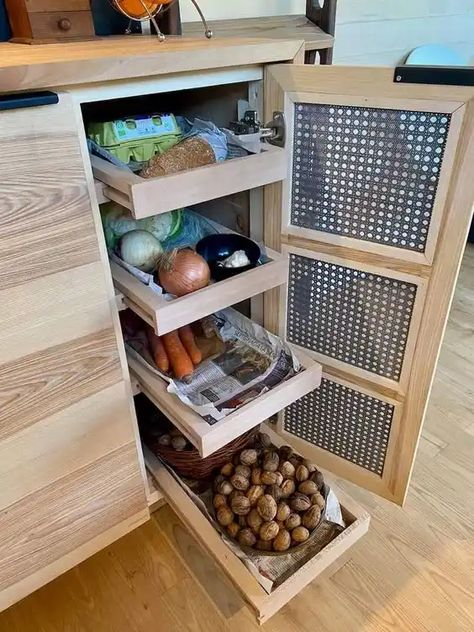 35+ Easy Kitchen Organization Ideas to Declutter Your Home - HubPages Small Long Kitchen Ideas, Grey Autumn, Kitchen Cabinetry Design, Vegetable Drawer, Kabinet Dapur, Kitchen Cupboard Designs, Kitchen Pantry Design, Kitchen Interior Design Decor, Home Decor Ideas Living Room