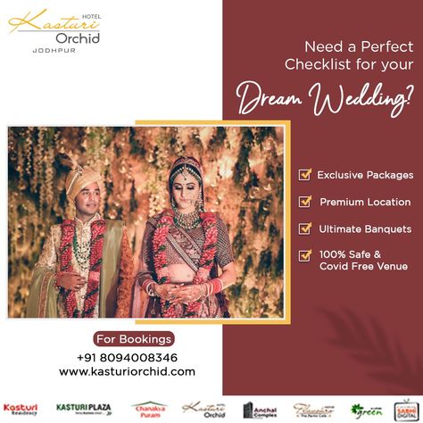 « BOOKINGS OPEN NOW »  The much awaited time for your perfect wedding is here. Let us curate your small and intimate affair in the most exceptional way.  Pre-book your special day event with us. For Bookings/Enquiries Call: +91 8094008346  #Weddings #Lockdownweddings #celebration #quarantineweddings #decorations #family #love #weddingspostcovid #staysafe #hygiene #socialdistancing #kasturiorchid #jodhpur Book Your Event With Us, Wedding Ads Creative, Photography Poster Design Creative, Photography Poster Design, Banquet Design, Tamasha Movie, Hotel Marketing Design, Wedding Poster Design, Standing Banner Design