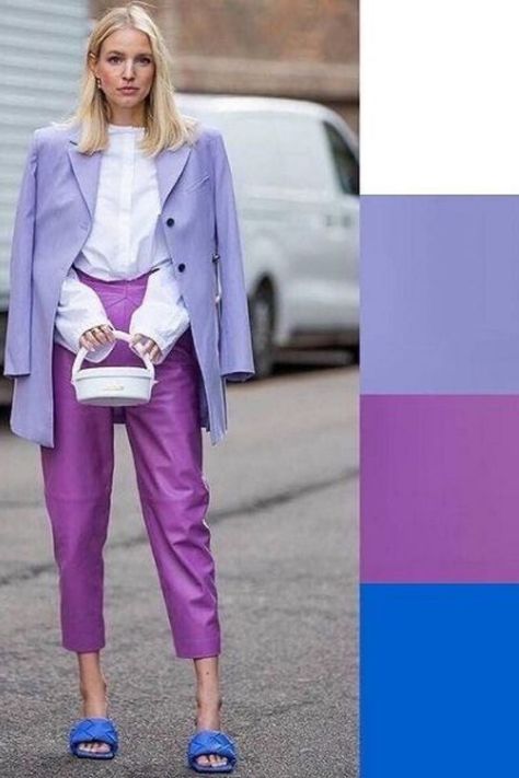 Purple Pants Outfit, Lavender Outfit, Lavender Pants, Colour Combinations Fashion, Color Combos Outfit, Traditional Blouse Designs, Color Combinations For Clothes, Purple Pants, How To Mix