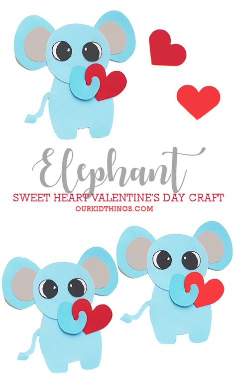 Heart Elephant Craft, Elephant Valentine Craft, Elephant Valentine Card, Elephant Paper Craft, Valentines Animals, Painting Drawing Ideas, Valentine Animals, Elephant Craft, 1st Grade Crafts