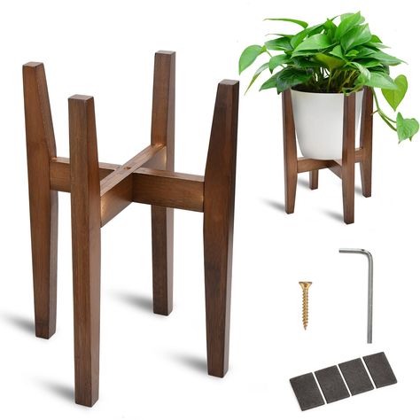 PRICES MAY VARY. Premium Material: The indoor plant stand is made of renewable natural material which is simple and sturdy. The vintage brown wooden stylish suitable for most classic and modern furniture style. Makes different style planters look even better, it is recommend this plant holder for all plant lovers as a nice gift. Adjustable Narrow&Width: 14.9" Long x 11" Width.The vintage wooden plant stands indoor is adjustable, width from 8.5" - 12.2”-fits different sizes of plant pots up to 8" Wooden Plant Stands Indoor, Indoor Bamboo, Mid Century Modern Plants, Small Plant Stand, Mid Century Modern Planter, Mid Century Plants, Indoor Plant Stand, Century Plant, Support Pour Plante