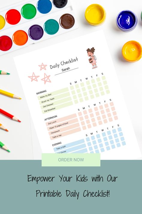 Teach responsibility and organization to your kids with our printable daily checklist. Set a routine and watch them thrive! #kidsdailychecklist #kidslist #kidschore #chorechart #printable #editable Chores For Kids By Age Printable Free, Daily Responsibility Chart Printable, Behaviour Checklist Special Needs, Morning Routine Checklist For Kids, Kids Checklist Daily Routines, Daily Checklist, Brush My Teeth, Eat Lunch, Chores For Kids