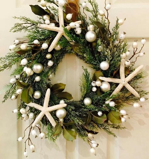 Coastal Christmas Mantle Decor, Costal Christmas Decor House, Sea Side Christmas Decor, Coastal Christmas Table, Coastal Christmas Wreaths, Coastal Christmas Wreaths Front Doors, Costal Christmas Wreath, Seashell Christmas Wreath, Beachy Christmas Wreath