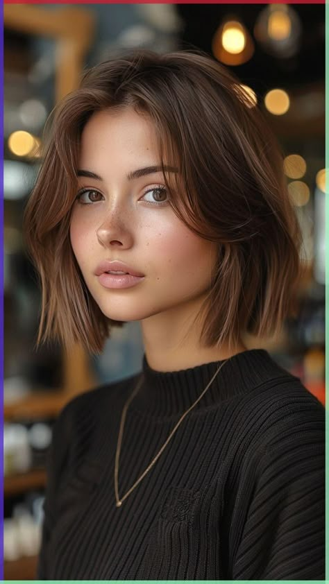 Round Face With Bob Haircut, Hacked Bob Haircut, Medium Hair Cuts For Square Faces, Angled Lob Haircut Thick Hair, Diamond Face Short Hair, 2024 Bobs For Round Face, Women’s Bob Haircut, Ear Length Hair With Layers, Short Hair Women Round Face