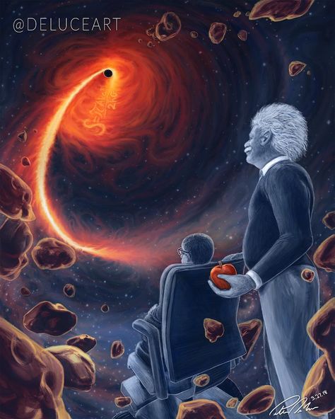 Stephen Hawking and Einstein in heaven appreciating the black hole. Art Spatial, Sketch Note, Black Holes, Sky Full, Carl Sagan, Stephen Hawking, Science Art, Interstellar, Black Hole