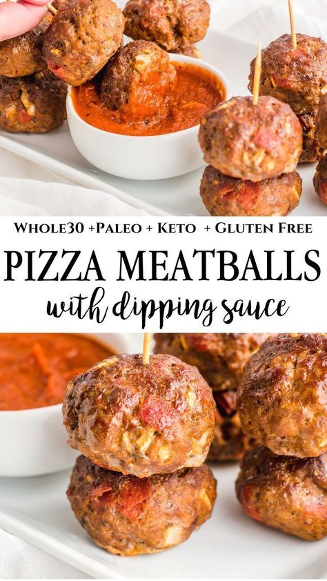 These pizza inspired meatballs are filled with pepperonis, pizza sauce and onions. Whole30, Keto, Clean Eating, and Paleo. These meatballs are perfect for meal prep, family dinner or a social gathering. #whole30recipes #whole30 #paleorecipes #keto #ketorecipes #meatballs #pizzameatballs #whole30pizzasauce #cleaneating Pizza Snapchat, Whole30 Pizza, Keto Clean Eating, Meal Prep Family, Pizza Meatballs, Peach Pizza, Healthy Little Peach, Healthy Meatballs, Meatball Pizza