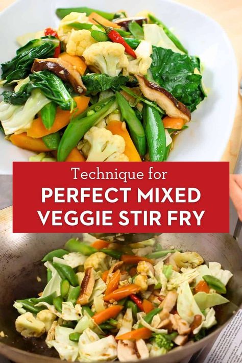 Technique for the best mixed vegetable stir fry that results in perfectly cooked veggies and a flavourful sauce. Can be adapted to any vegetables you have! Vegetable Stir Fry Sauce, Green Vegetable Recipes, Veg Stir Fry, Mix Vegetable Recipe, Vegetable Stir Fry Recipe, Veggie Side Dish Recipes, Thai Kitchen, Comfort Casseroles, Asian Vegetables