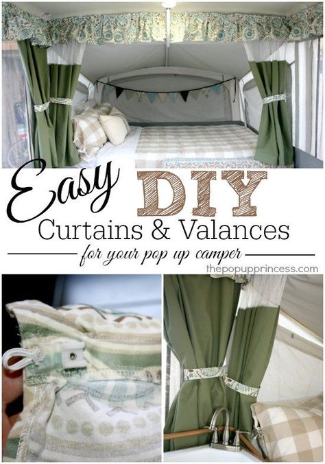 How to Make Your Own Pop Up Camper Curtains:  Some great tips and tricks for making custom curtains for your pop up tent trailer. Tent Trailer Remodel, Vintage Trailer Remodel, Pop Up Princess, Popup Camper Remodel, Camper Curtains, Pop Up Tent Trailer, Pop Up Trailer, Camper Hacks, Diy Camper Remodel