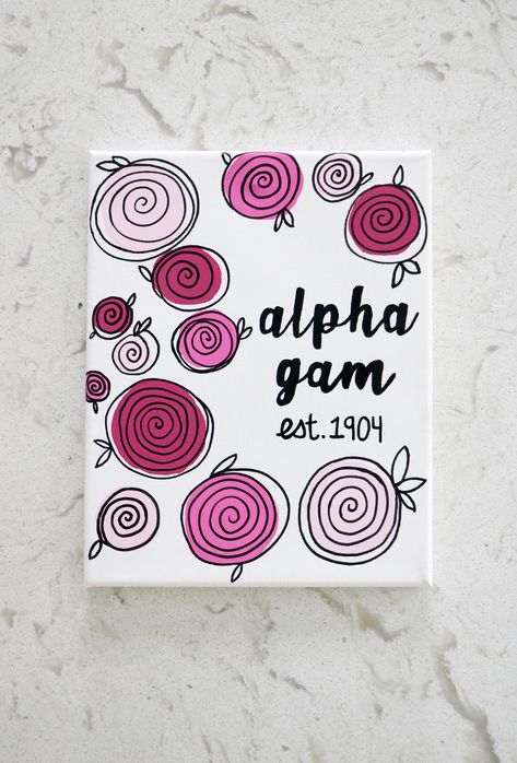 Pink Sorority Canvas, Sorority Canvas Paintings, Sorority Paintings, Sorority Canvases, Big Little Paddles, Big Little Canvas, Sorority Art, Big Little Basket, Sorority Ideas