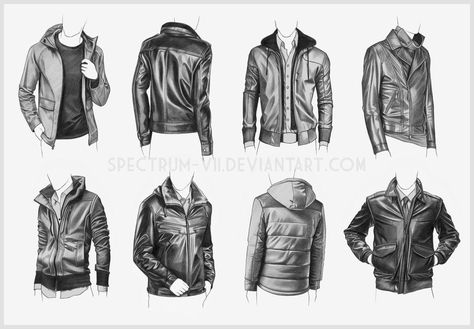 Clothing Study - Jackets 4 by Spectrum-VII.deviantart.com on @DeviantArt Clothing Study, Side View Drawing, Jacket Drawing, Art Outfits, Male Character, Leather Jacket Style, Small Drawings, Book Drawing, Learn Art