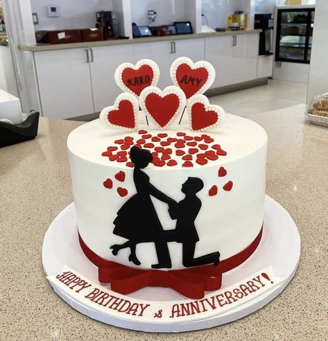 Anniversary And Birthday Cake Combined, Wedding Anniversary Cake Design Simple, Love Cake Design Heart, Aniversary Cakes Designs, Latest Anniversary Cake Designs, Mini Cakes For Boyfriend, Happy Birthday Love Cake, Simple Anniversary Cakes, Diy Cake Topper Printable