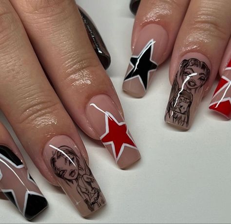 Archive Nails, Fierce Nails, Grunge Star, Cute Grunge, Grunge Nails, Classy Acrylic Nails, Really Cute Nails, Kawaii Nails, Star Nails