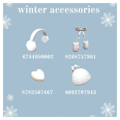 Cute Roblox Outfits Codes Winter, Bloxburg Winter Accessories Codes, Roblox Rp Outfit Codes, Accessories Roblox Codes, Bloxburg Winter Outfit Codes, Id Brookhaven, Accessory Codes, Accessories Codes, Winter Accesories