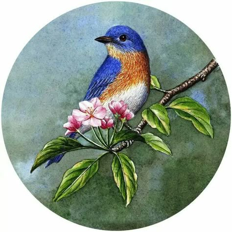 Circular Canvas Painting, Bird Painting Acrylic, Bird Paintings On Canvas, Gold Art Painting, Circle Canvas, Bird Watercolor Paintings, Animal Illustration Art, Circle Painting, Soyut Sanat Tabloları