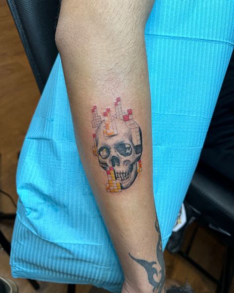 The ICONIC burning skull from Minecraft DM for a free consultation or to book your appointment today! Artist: @tattoosbylettyy [ Tattooed, tattoo studio, tattoo artist, Mumbai, juhu, India, inked, Art, tattoo ideas, Pulsatink, ghostrider, burning skull, minecraft] #pulsatink #inkwithpride #inkyourstory #mumbai #tattoostudio #explore Skull Minecraft, Minecraft Tattoo, Burning Skull, Art Tattoo Ideas, Studio Tattoo, Book Your Appointment, Tattoo Inspo, Free Consultation, Tattoo Artist