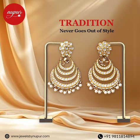 Embrace the allure of the moon with our stunning Chaand Baaliyan earrings. Perfect for any occasion. Crafted in 22k gold (30 grams) with 16 carats of Polki stones. . . Get in Touch:- +91-9811814894 Make these beautiful earrings yours with just a click! https://jewelsbynupur.com/product/chaand-baaliyan/ . . #Jewelsbynupur #chaandbaaliyan #moonlightjewelry #elegantbaaliyan #traditionalearrings #jewelrylove #polkistones #goldbaaliyan #fashionjewelry #luxuryaccessories #classicstyle Chaand Baaliyan, Light Jewelry, Traditional Earrings, Luxury Accessories, 22k Gold, Out Of Style, Beautiful Earrings, The Moon, Classic Style