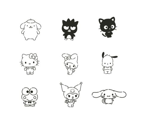 Badtz Maru Tattoo, Kuromi Black And White, Sanrio Black And White, Practice Tattoos, Wallpaper Themes, Black And White Stickers, Badtz Maru, Iphone Wallpaper Themes, Black Ink Tattoos