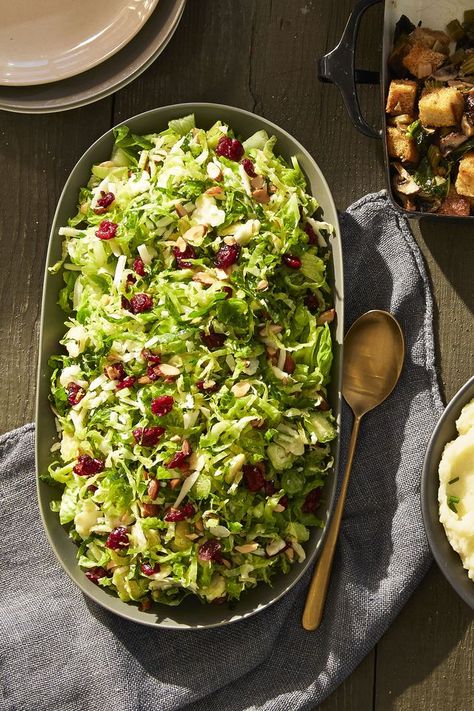 Brussel Sprout Salad Recipes, Side Dishes For Ham, Brussels Sprout Salad, Ham Dinner, Sprout Salad, Christmas Salads, Christmas Dinner Menu, Root Veggies, Sprouts Salad