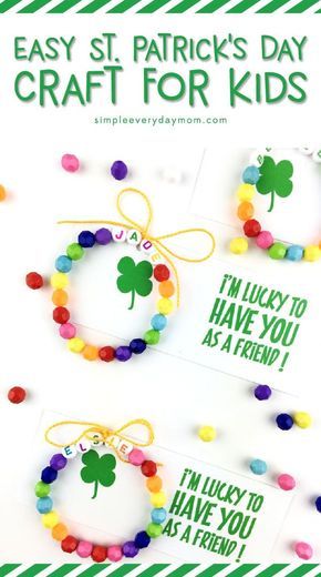 Easy St. Patricks Day Crafts For Kids | Make these fun rainbow bracelets and use the free printable to create St. patrick's day favors for your child to hand out! #stpatricksday #craftsforkids #kidscrafts St Patricks Day Crafts, Sant Patrick, March Crafts, St Patricks Crafts, St Patricks Day Crafts For Kids, Free Printable Crafts, St Patrick Day Activities, Diy Rainbow, St Patrick's Day Crafts