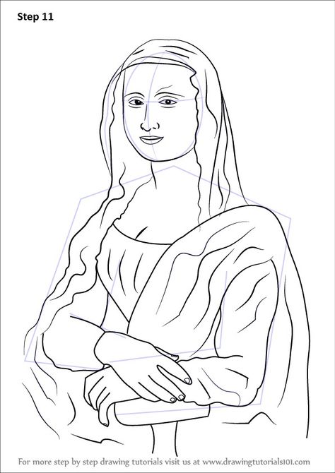 How To Draw Mona Lisa Step By Step, Lisa Drawing Easy, Leonardo Da Vinci Dibujos, Paintings Step By Step, Lisa Drawing, Mona Lisa Drawing, Art Mona Lisa, Famous Art Paintings, Lisa Hair