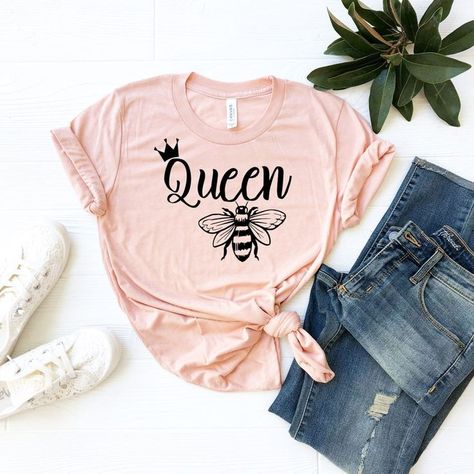 Buy Queen Bee Shirt from thefabtees.com This t-shirt is Made To Order, one by one printed so we can control the quality. We use newest DTG Technology to print on to Queen Bee Shirt. #fashion #shirts #tshirt #dailyoutfit #idea #clothes Queen Bee Shirt, Cricut Sayings, Bee Shirt, Happy Shirt, Kindness Shirts, Inspirational Shirt, Mothers Day Shirts, Queen Bee, Baby Shirts