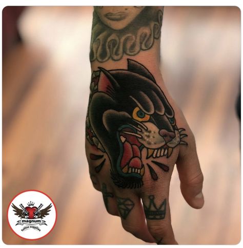 Panther Hand Tattoo, Forgiven Tattoo, Panther Tattoo Traditional, Panther Tattoo, Hand Tattoo, Traditional Tattoo, Sheffield, Ink Tattoo, Hand Tattoos