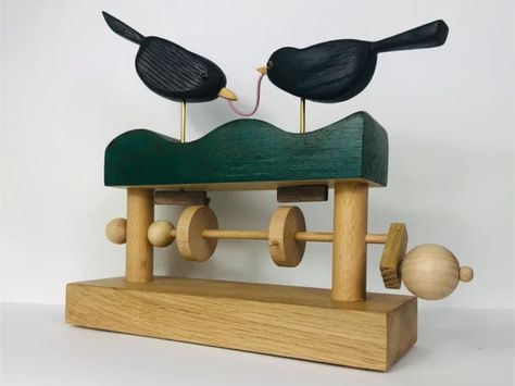 Black Bird Automata Tug of worm Bird Automata, Automata Diy, Blink 182 Poster, Kinetic Toys, Hebden Bridge, Mechanical Art, Art Activities For Kids, Wood Toys, Art Activities