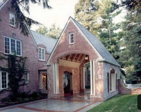 Drive Through Portico, English Tudor Homes, Carriage House Garage, Garage Exterior, Carport Designs, Porte Cochere, Garage Remodel, Tudor Style Homes, English Tudor