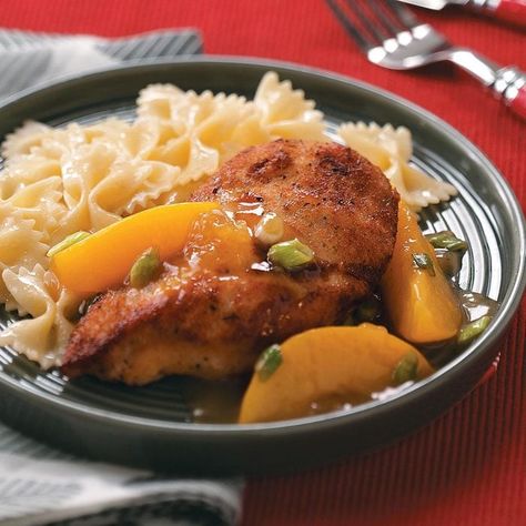 Peachy Chicken Recipe, Peach Chicken, Chicken Ideas, Grilled Peaches, Canned Peaches, Peach Recipe, Fresh Garlic, Taste Of Home, Chicken Recipe