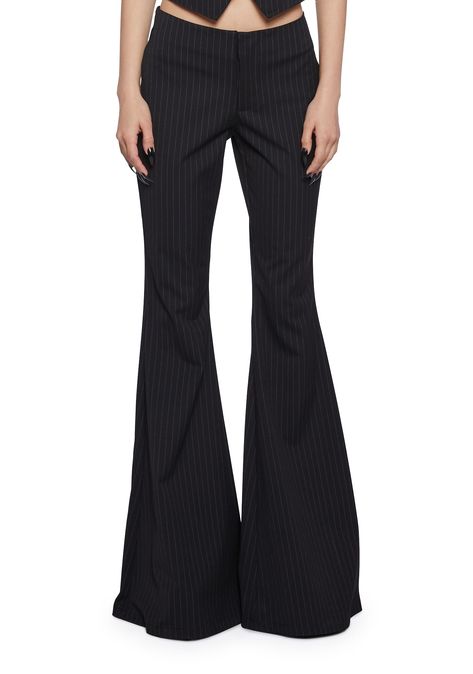 Office Sleaze, Pinstripe Trousers Outfit, Thrift Wishlist, Pinstripe Blouse, Bell Bottoms Outfit, Ny Style, Trouser Outfit, Low Rise Pants, Formal Pants