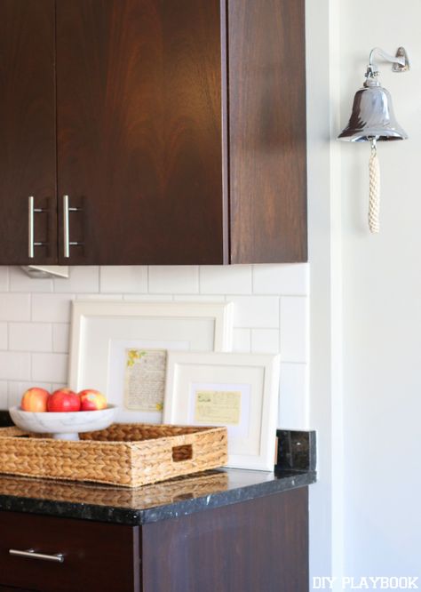 Every kitchen needs a dinner bell! Love this fun addition to the dining room area. Diy Playbook, Dinner Bell, In Kitchen, New Things, Our House, New Pictures, Kitchen Cabinets, Dining Room, Cool Designs