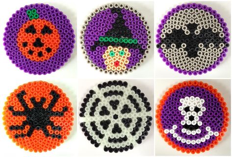 Jennifer's Little World blog - Parenting, craft and travel: Hama bead coaster designs for Halloween Hama Beads Halloween, Hama Beads Coasters, Bead Coasters, Halloween Perler, Beads Halloween, Halloween Coasters, Hamma Beads Ideas, Melty Bead Patterns, Pearl Beads Pattern