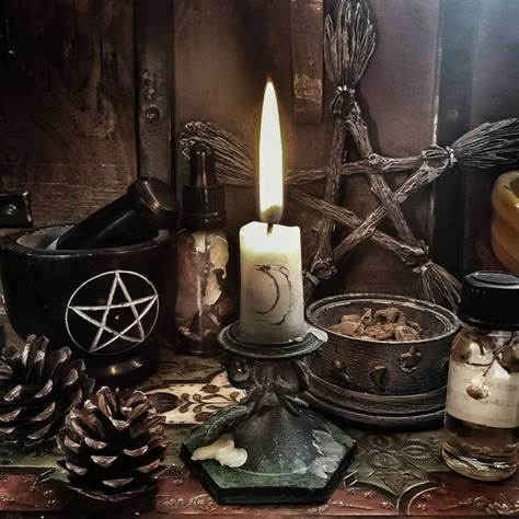 Witchcraft Decor, Theme Wallpaper, Witch Candles, Dark Witch, Witches Altar, Wiccan Altar, Wicca Witchcraft, Magic Aesthetic, Witch Magic