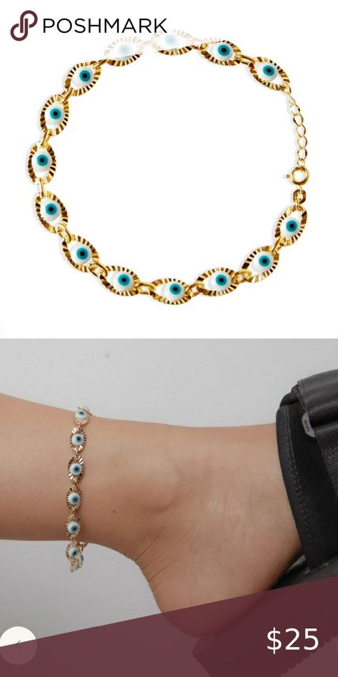 THE WHITE & BLUE EVIL EYE ORNATE BEZEL ANKLET M Jewelers, Blue Evil Eye, New Love, Evil Eye, Anklets, The White, White Blue, Love It, Fashion Tips