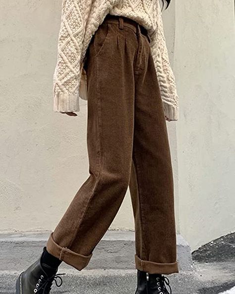 Korean Pants, Black Korean, Streetwear Korean, Corduroy Pants Women, Retro Pants, Vintage Trousers, Warm Pants, Loose Trousers, Vintage Mode