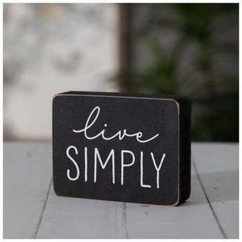 Dimensions: 3.13" H x 4" W x 1" D Material: MDF Shape: Rectangle Color: Black & White Orientation: Horizontal Quantity: 1 Adorn your home with your easy-going personality by displaying this Live Simply Wood Decor. This MDF piece is painted black and has the phrase “Live Simply” written in white text. Place this piece on the coffee table or desk to remind yourself to take it easy!   *No discounts may be applied to “your price” or “reduced” items. Small Wood Signs Sayings, Small Wooden Signs, Smallwoods Signs, Wood Signs Sayings, Diy Dog Toys, Door Signs Diy, Warm Home Decor, Signs Diy, Simple Signs