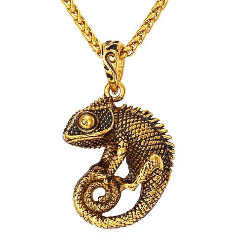 PRICES MAY VARY. Material:316L Stainless steel,18K Gold plated,antique finish, lead free, nickel free and hypoallergenic. Pendant:1.8 inches,chain:22 inches, Weight: 24g Punk rock jewelry for men. Personalized Chameleon Pendant for Men Package include 1 pendant, 1 chain, U7 box and a black velvet bag. Solid Stainless Steel Punk Animal Pendant Necklace for Men Teen Boys.    Design: wolf, dragon,chameleon, eagle。  These animal symbolize strength, power, and freedom quality that man persuing.  Styl Alligator Lizard, Thumbprint Necklace, Punk Rock Jewelry, Black Hills Gold Jewelry, Japanese Jewelry, Wolf Necklace, Robes Vintage, Animal Pendant, Dragon Necklace