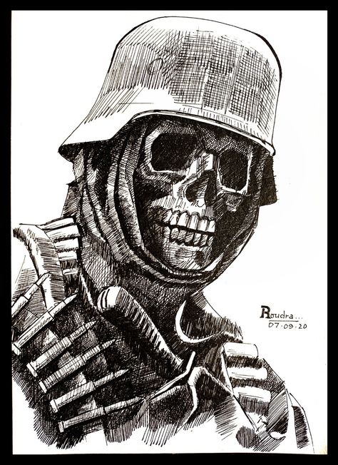 Ghost, soldier, ink drawing, pen drawing, black & white drawing, anatomy, skull Skeleton In Hoodie Drawing, Skull Soldier Tattoo, German Soldier Drawing, Military Helmet Drawing, Soldier Art Drawing, Skull Ink Drawing, Gester Drawing, Black Pen Drawing Sketches, Skull Pen Drawing