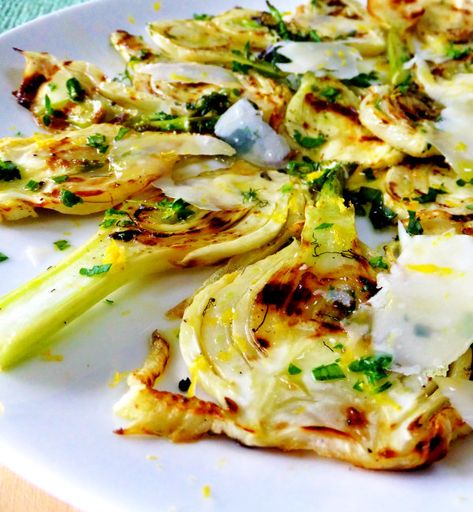 Grilled Fennel Salad with Fresh Herbs and Parmesan - Proud Italian Cook Grilled Pork Roast, Salad With Fresh Herbs, Grilled Fennel, Fennel Bulb, Fennel Recipes, Clam Recipes, Fennel Salad, Idee Pasto Sano, Vegetable Sides