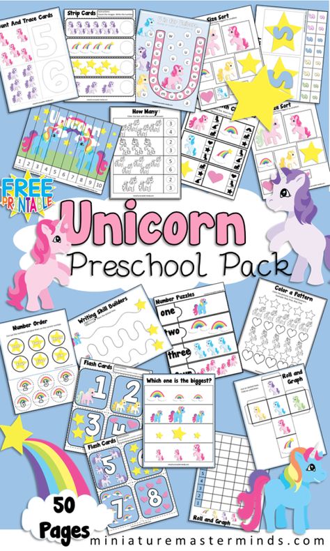 tons of free printable packs. Strip Cards, Preschool Workbooks, Preschool Homeschool, Unicorn Theme, Free Worksheets, Tot School, Preschool Curriculum, Preschool Theme, Preschool Printables