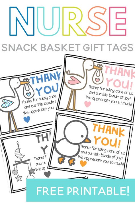 Labor and Delivery nurses are such special people! if you are preparing to have a baby and want to make the nurses feel extra appreciated, put together a special snack basket just for them! This post contains ideas and free nurse snack basket tags. Tags are included for a baby girl, a baby boy, multiples and a gender neutral tag! Nurse Basket Thank You, Nurse Thank You Gift Basket, Postpartum Nurse Gift Basket, Labor And Delivery Thank You, Nurse Delivery Basket, Thank You For Labor And Delivery Nurses, Nurses Basket Ideas, Snack Basket For Nurses, Hospital Basket For Nurses