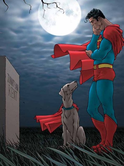 Superman and Krypto at Jonathan Kents' grave. All Star Superman, Superman Gifts, Superman Artwork, Dc Superman, Superman Family, Superman Man Of Steel, Action Comics, Superman Art, Superman Comic