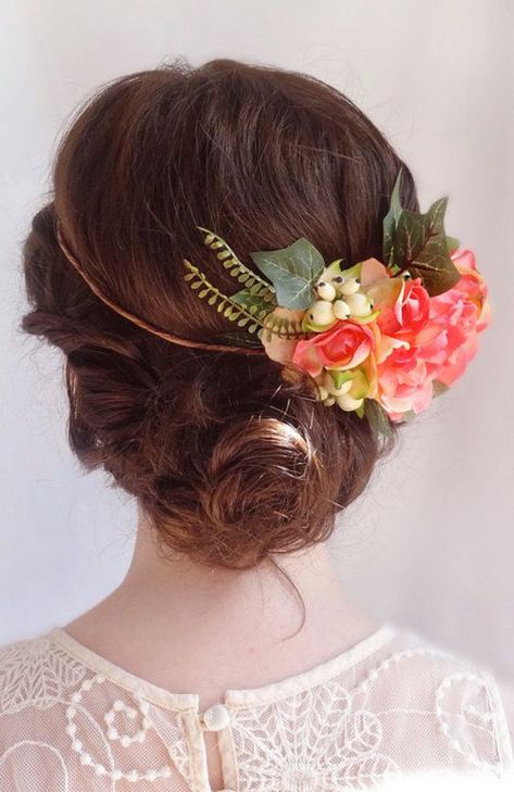 Wedding Hairstyles With Crown, Chignon Updo, Wedding Hairstyles And Makeup, Bridal Floral Crown, Flowers In Her Hair, Wedding Hair And Makeup, Floral Hair, Floral Crown, Hair Dos