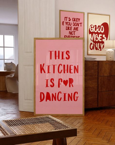 💃❤️ This Kitchen Is For Dancing Print - Aesthetic Kitchen Decor to Brighten Your Space ❤️💃 Add a playful touch to your culinary haven with our This Kitchen Is For Dancing Print! Featuring the phrase This Kitchen Is For Dancing with the 'o' creatively shaped as a heart, this charming piece of kitchen wall art is perfect for anyone who loves to dance while they cook. Part o...#Charm #Girly #InteriorDesign #Decor #Feminine #Ideas #DecorTips #Apartment #with #Space #HouseGoals #Your #Infuse This Kitchen Is For Dancing, Art Setup, Girly Kitchen, Aesthetic Kitchen Decor, Sky Castle, Modern Kitchen Art, Funky Kitchen, Friends Apartment, Kitchen Is For Dancing