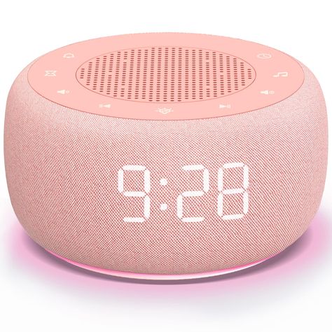 PRICES MAY VARY. 2-in-1: Combines sound machine and alarm clock in one integrated machine. Featuring a built-in 5W driver, it offers 30-level volume settings for precise control. And helps block disruptive ambient noise to promote restful sleep. 0-100% Levels Display Dimmer: Allowing you to adjust the clock face from way too bright to completely dark and anywhere in between. Sleeping Better with 18 Soothing Sounds: 5 white noise, 3 fan sounds and 10 nature sounds including ocean, lullaby, waves, Pink Noise, Noise Machine, White Noise Machine, Sound Machine, Room Redo, Soothing Sounds, White Noise, Birthday Wishlist, Pink Design