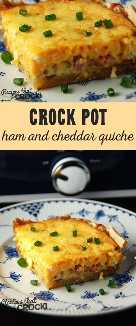 Simple Ham and Cheddar Quiche the whole family will love for breakfast or dinner! Ham And Cheddar Quiche, Sausage Crockpot Recipes, Crock Pot Ham, Breakfast Crockpot, Cheddar Quiche, Breakfast Crockpot Recipes, Crockpot Ham, Slow Cooker Breakfast, Crockpot Casserole