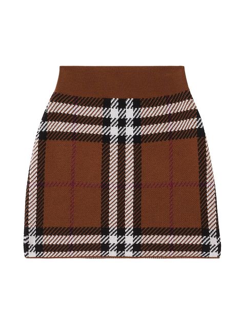 Shop Burberry Kiandra Check Miniskirt | Saks Fifth Avenue Burberry Skirt, Brown Mini Skirt, Wool Mini Skirt, British Outfits, Knitwear Design, Check Pattern, Knitwear Women, Skirt Outfits, Designing Women