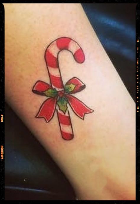 Candy Cane Tattoo, Christmas Tattoo Ideas, Christmas Tattoo, Dope Tattoos, Creative Tattoos, Lotus Flower Tattoo, Christmas Candy, Candy Cane, Flower Tattoo