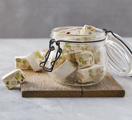 Make nougat as an edible gift, or as a sweet treat to enjoy with family and friends. It's worth investing in a sugar thermometer for making confectionary Honey Nougat Recipe, Nougat Candy, Nougat Recipe, Candy Photography, Cooking Kit, Toast In The Oven, Cooking Thermometer, Bbc Good Food, Persian Food